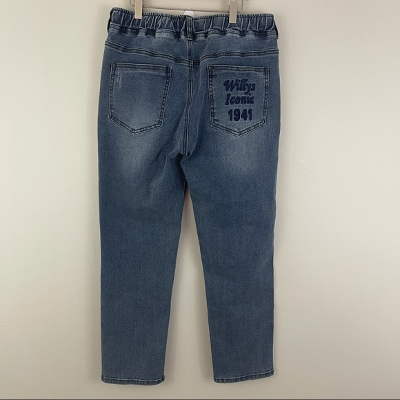 JEEP Dark Wash Denim High Waisted Embroidered Stitch Drawstring Waist Jeans - Picture 7 of 12